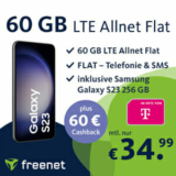 Nur noch heute: freenet Telekom Allnet Flat mit 60 GB für 34,99€ mtl. + Samsung Galaxy S23 für 79,99€ + 60€ Cashback