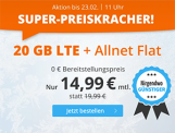 Top! Sim.de LTE Allnet-Flat mit 20 GB Datenvolumen für nur 14,99 Euro monatlich