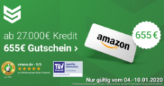 Bis 10. Januar Onlinekredit über mindestens 27.000€ bei Smava abschließen und 655,- Euro Amazon Gutschein erhalten