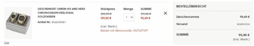 Fossil Geschenkset Uhren His and Hers Chronograph (Edelstahl, goldfarben) für nur 95,40€ inkl. Versand (statt 160€)